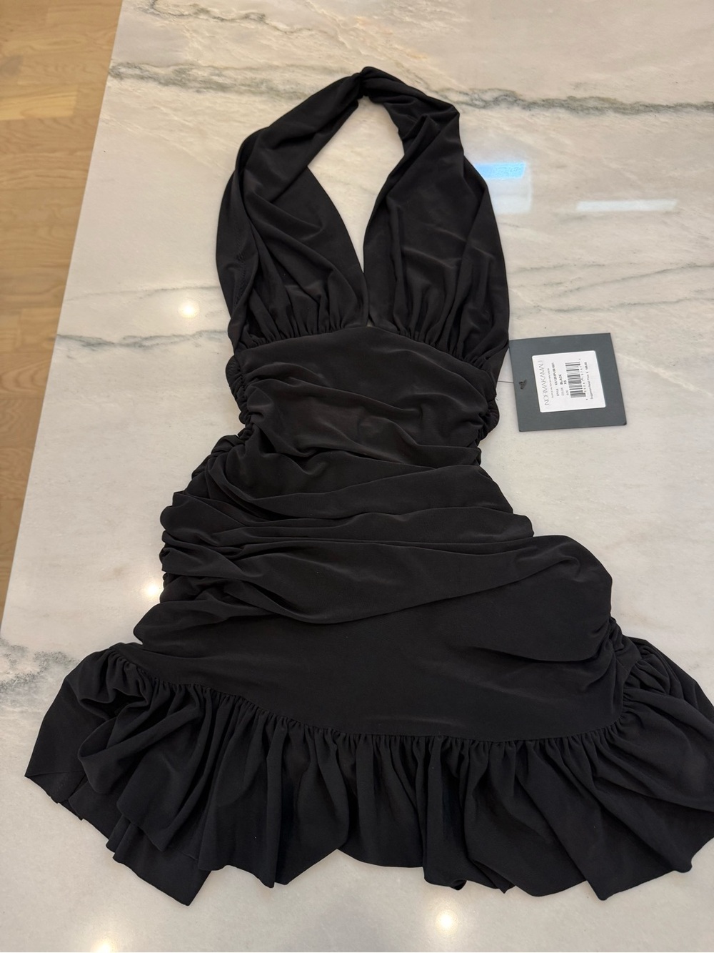Norma Kamali Black Halter Ruffle Swimsuit